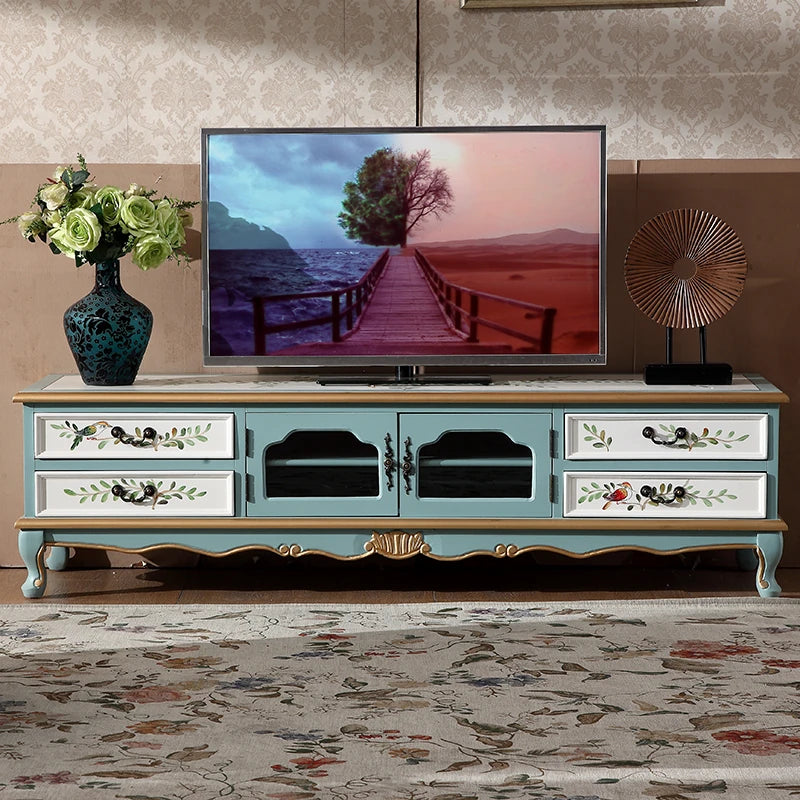Elegant Birch Density Board TV Cabinet with Floral Design – Stylish Living Room Storage Solution hfgxc-4874