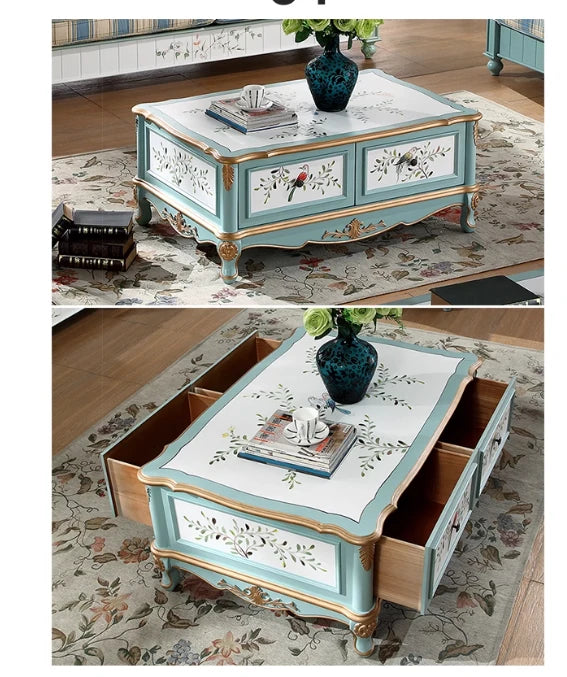 Elegant Antique-Style Tea Table with Bird Design – Birch Density Board Coffee Table for Living Room Decor hfgxc-4875