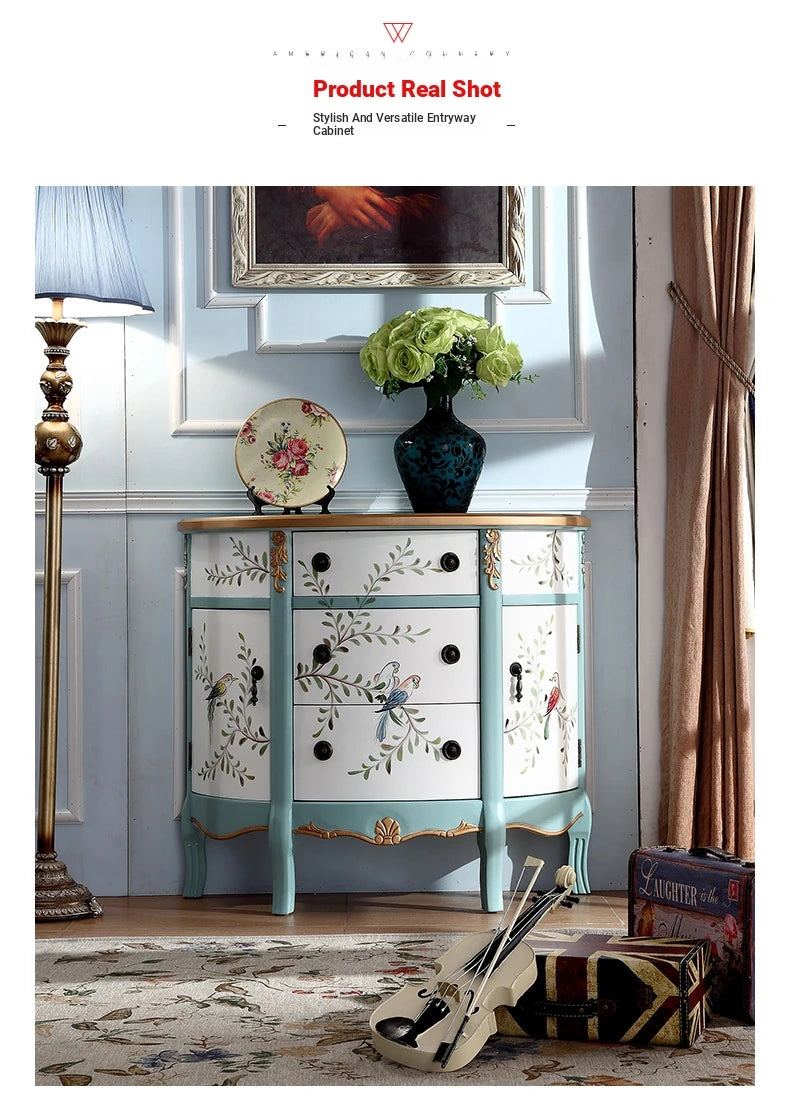 Charming Floral-Decorated Cabinet with Spacious Drawers - Stylish Density Board Storage Solution for Home Décor hfgxc-4877