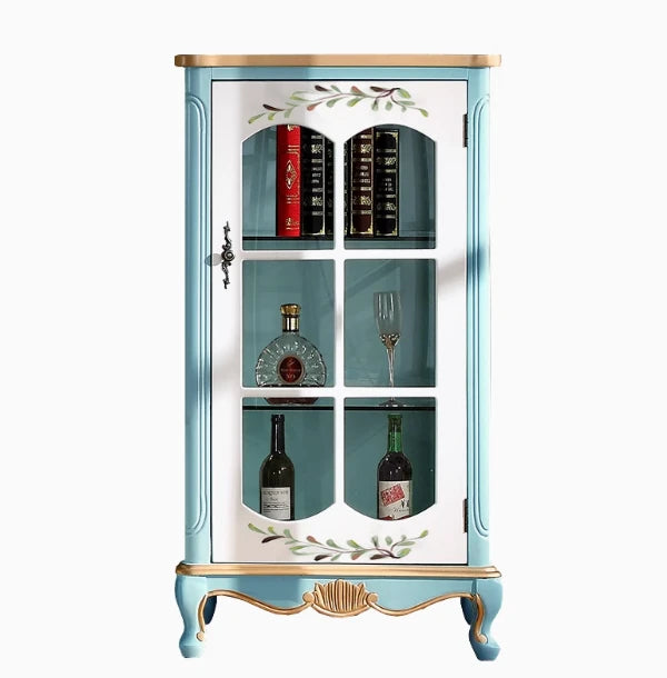 Elegant Solid Wood Display Cabinet with Glass Doors and Floral Design - Perfect for Home Decor hfgxc-4878