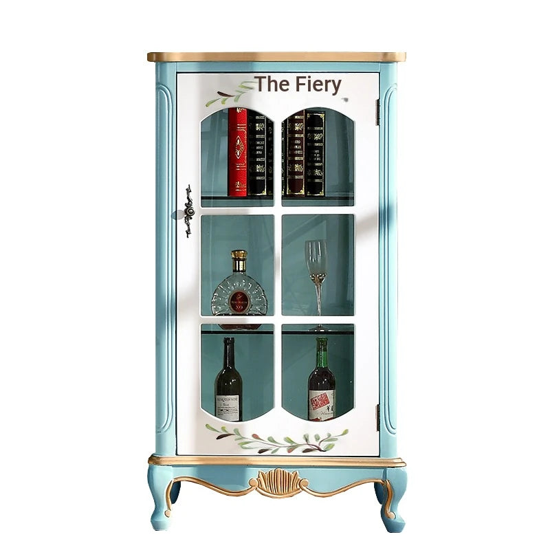 Elegant Solid Wood Display Cabinet with Glass Doors and Floral Design - Perfect for Home Decor hfgxc-4878