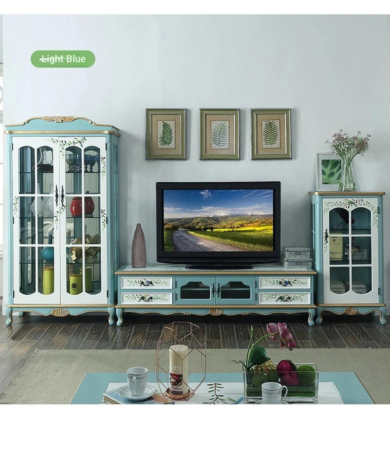 Elegant Solid Wood Display Cabinet with Glass Doors and Floral Design - Perfect for Home Decor hfgxc-4878