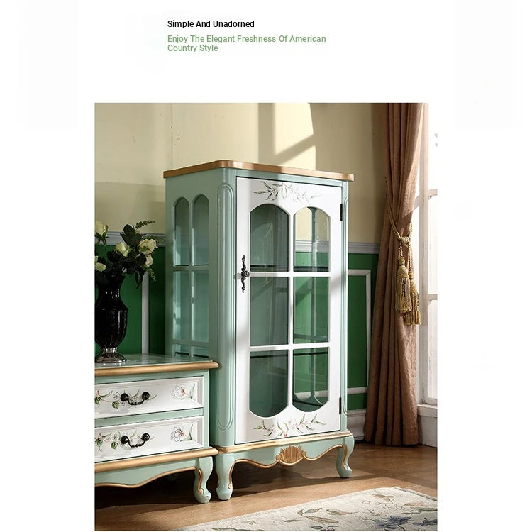 Elegant Solid Wood Display Cabinet with Glass Doors and Floral Design - Perfect for Home Decor hfgxc-4878
