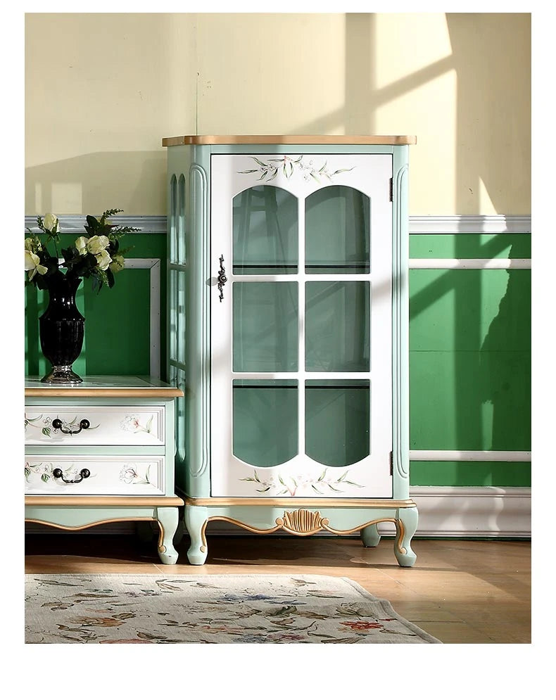 Elegant Solid Wood Display Cabinet with Glass Doors and Floral Design - Perfect for Home Decor hfgxc-4878