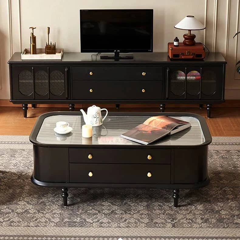 Stylish Beech Wood & Glass Tea Table with Storage - Elegant Living Room Centerpiece hgl-4339