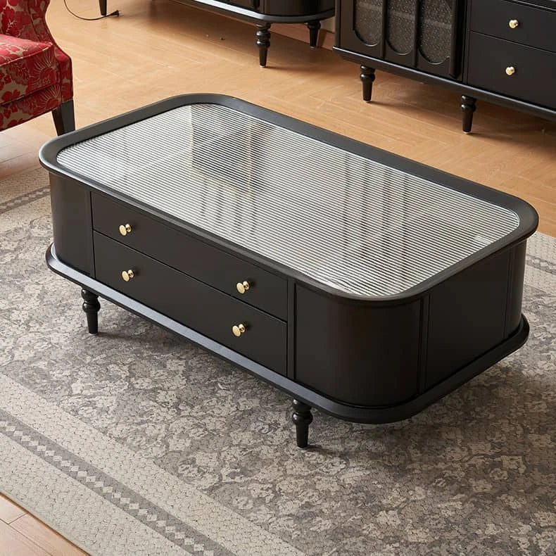 Stylish Beech Wood & Glass Tea Table with Storage - Elegant Living Room Centerpiece hgl-4339