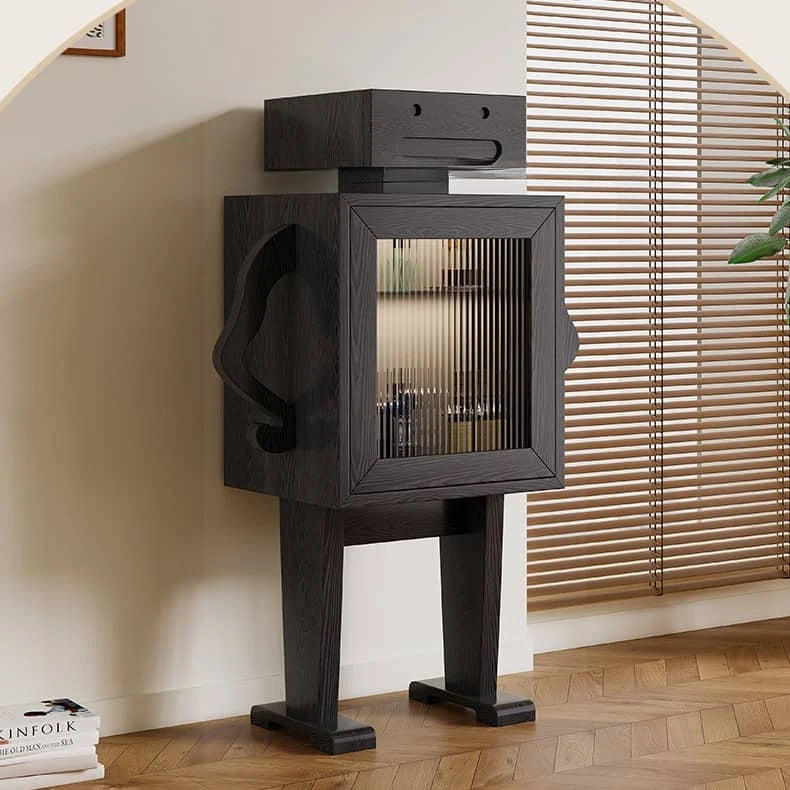 Stylish Ash Wood Glass Cabinet: Unique Robot Design for Modern Interiors hgl-4342