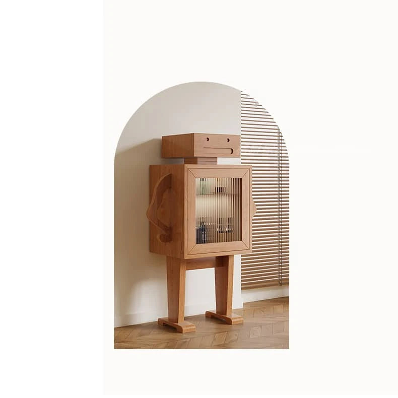 Stylish Ash Wood Glass Cabinet: Unique Robot Design for Modern Interiors hgl-4342