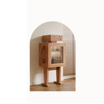 Stylish Ash Wood Glass Cabinet: Unique Robot Design for Modern Interiors hgl-4342