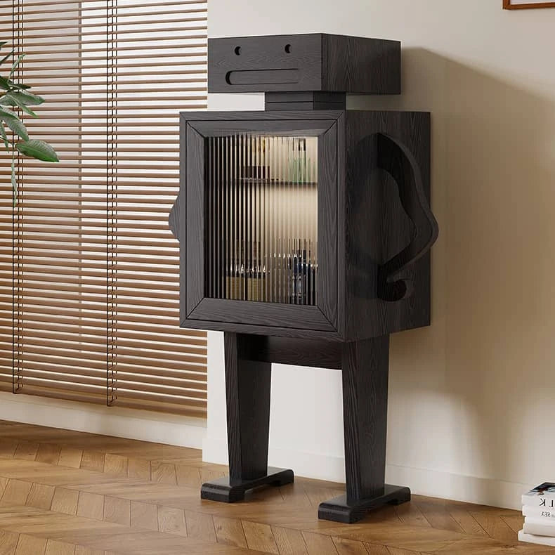 Stylish Ash Wood Glass Cabinet: Unique Robot Design for Modern Interiors hgl-4342