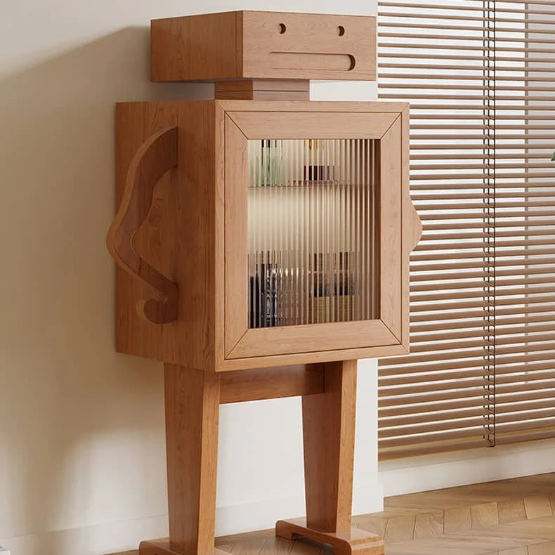 Stylish Ash Wood Glass Cabinet: Unique Robot Design for Modern Interiors hgl-4342
