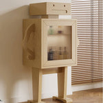 Stylish Ash Wood Glass Cabinet: Unique Robot Design for Modern Interiors hgl-4342