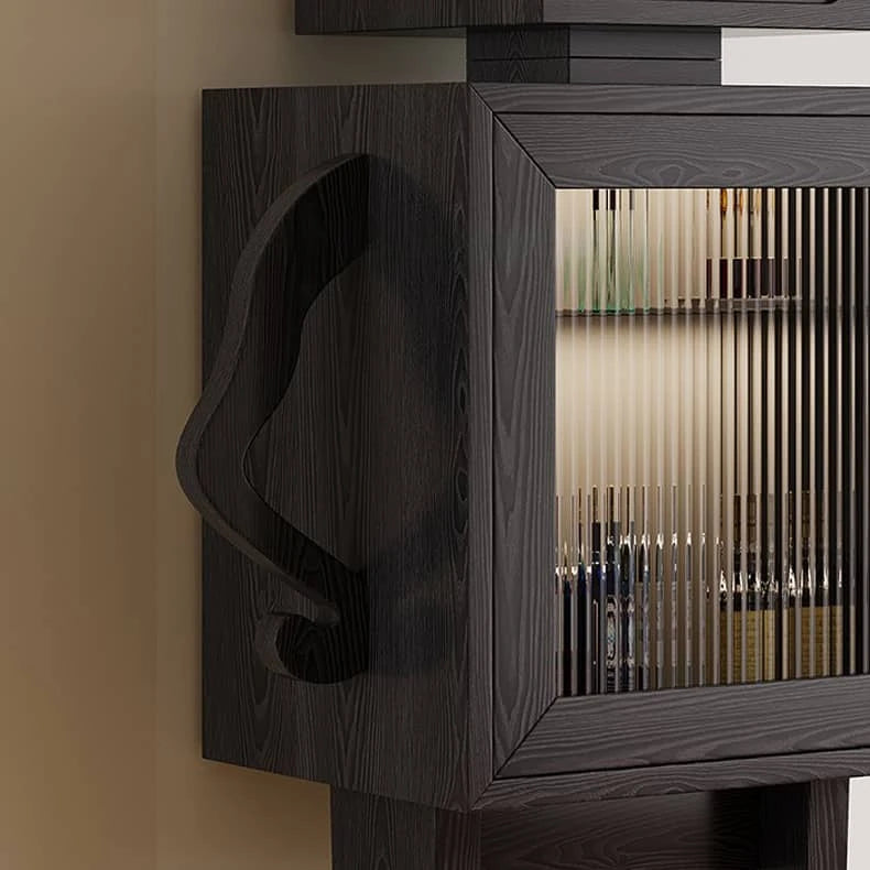 Stylish Ash Wood Glass Cabinet: Unique Robot Design for Modern Interiors hgl-4342