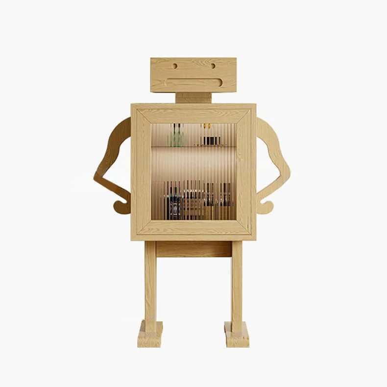 Stylish Ash Wood Glass Cabinet: Unique Robot Design for Modern Interiors hgl-4342