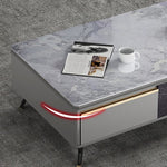 Stylish Gray Sintered Stone Tea Table with Elegant Pine Wood Accent hglna-1439