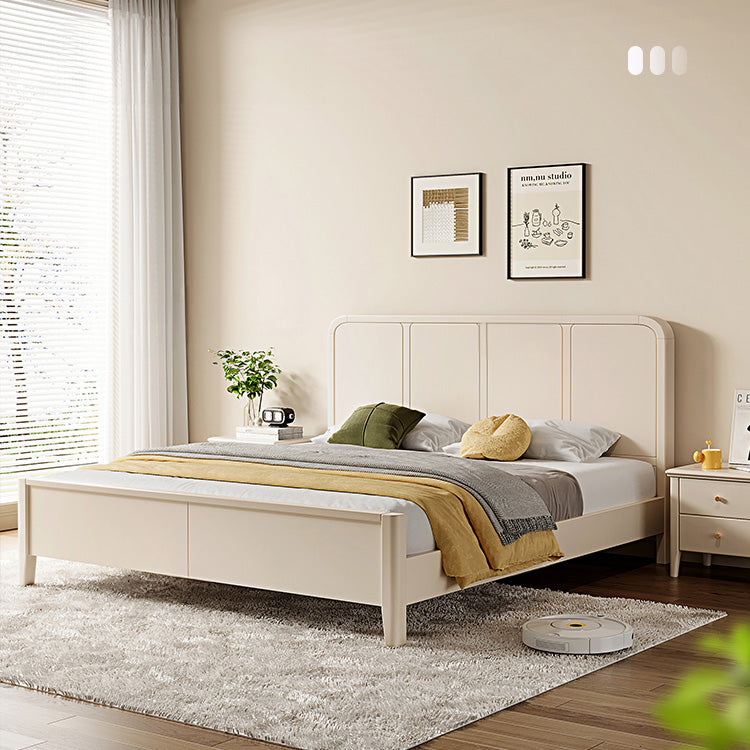 Elegant Beige Rubber Wood Bed - Durable Solid Wood Frame hglna-1447