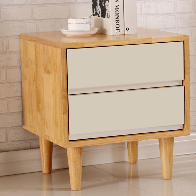 Stylish Natural Brown & White Bedside Cupboard - Rubber Wood & Pine Wood Construction hglna-1456