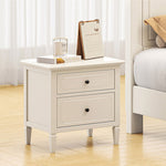Stylish White Rubber Wood Bedside Cupboard with Glass & Ash Wood Accents hglna-1457