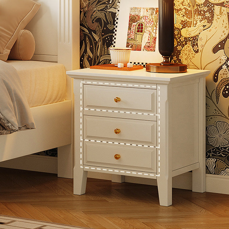 Stylish White Rubber Wood Bedside Cupboard with Glass & Ash Wood Accents hglna-1457