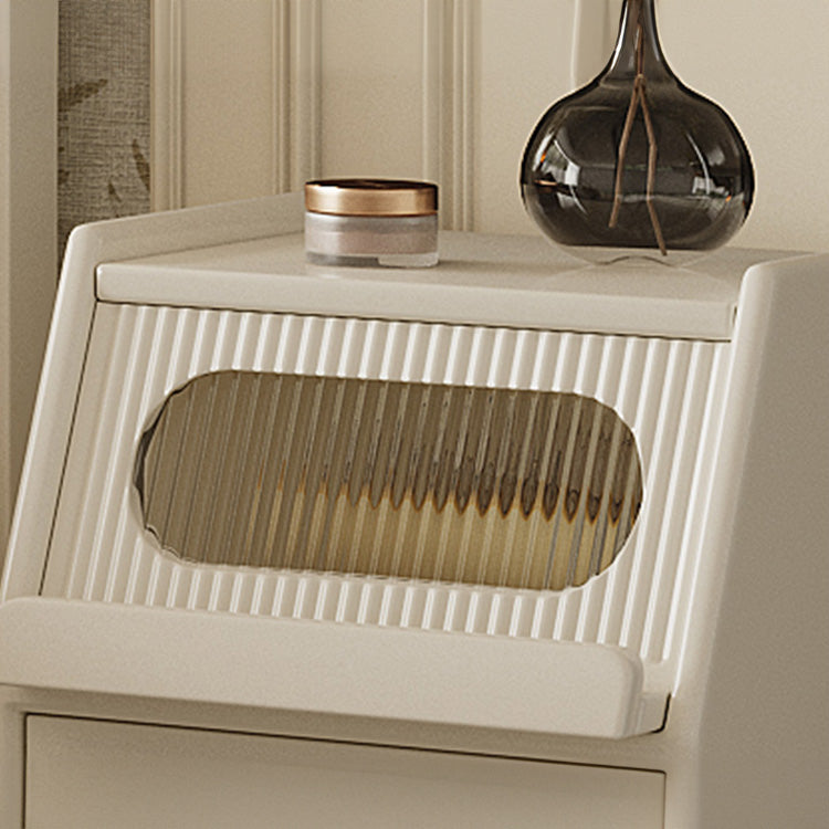 Stylish White Rubber Wood Bedside Cupboard with Glass & Ash Wood Accents hglna-1457