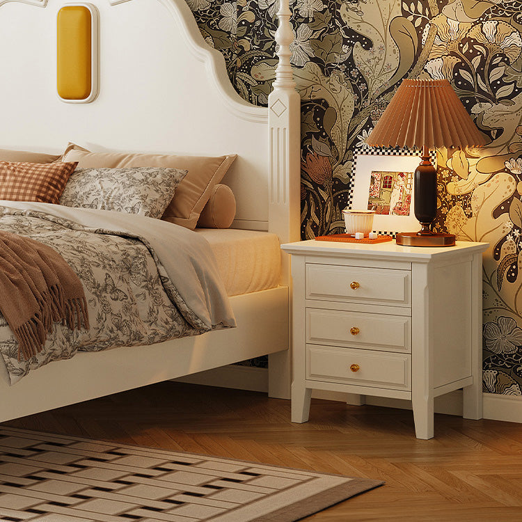 Stylish White Rubber Wood Bedside Cupboard with Glass & Ash Wood Accents hglna-1457