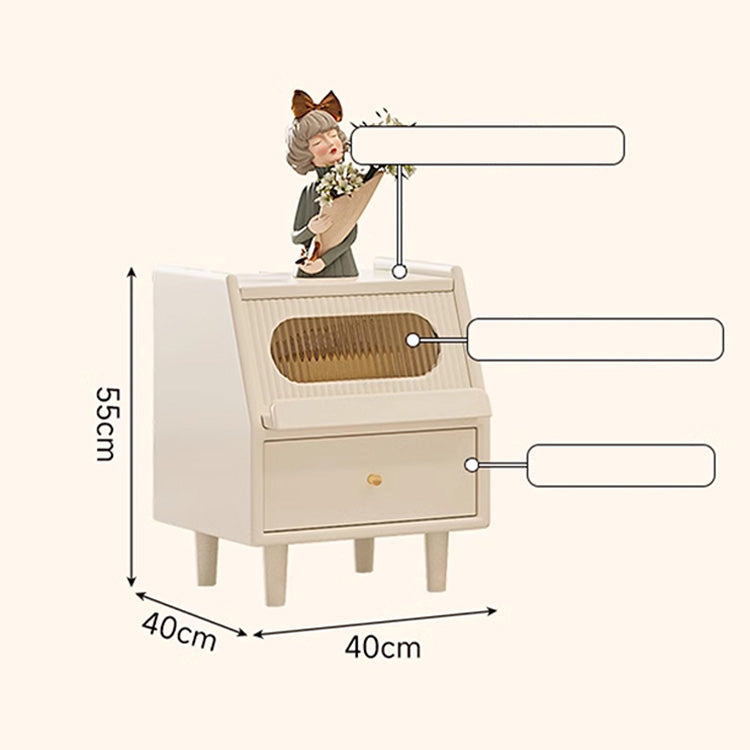 Stylish White Rubber Wood Bedside Cupboard with Glass & Ash Wood Accents hglna-1457