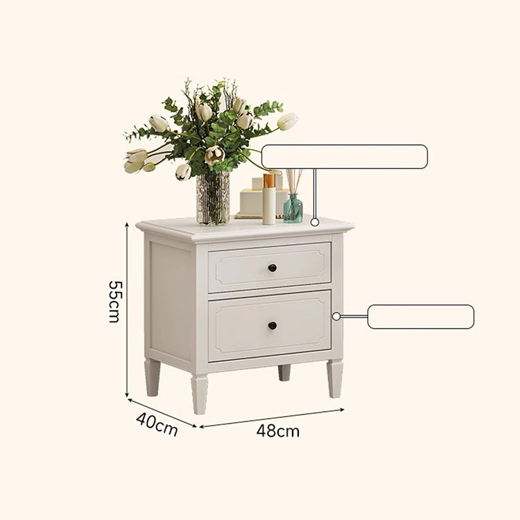 Stylish White Rubber Wood Bedside Cupboard with Glass & Ash Wood Accents hglna-1457