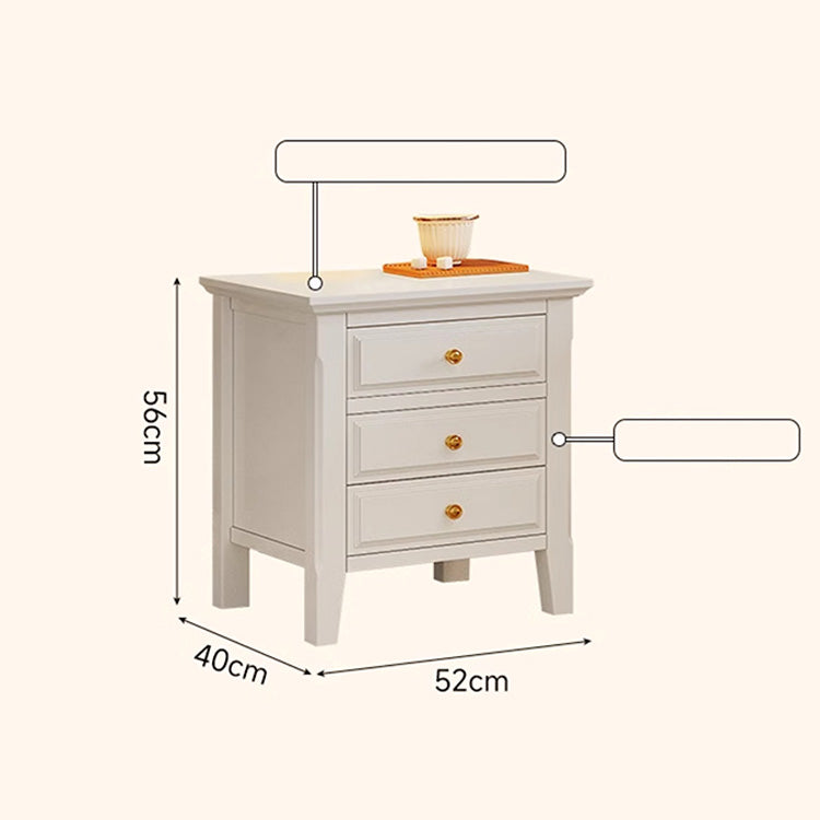 Stylish White Rubber Wood Bedside Cupboard with Glass & Ash Wood Accents hglna-1457