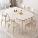 Elegant Beige Sintered Stone Dining Table with Sturdy Rubber Wood Base hglna-1459