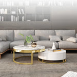 Luxurious Pine and Marble Round Tea Table - Modern Elegance for Your Living Room hgnzj-4328