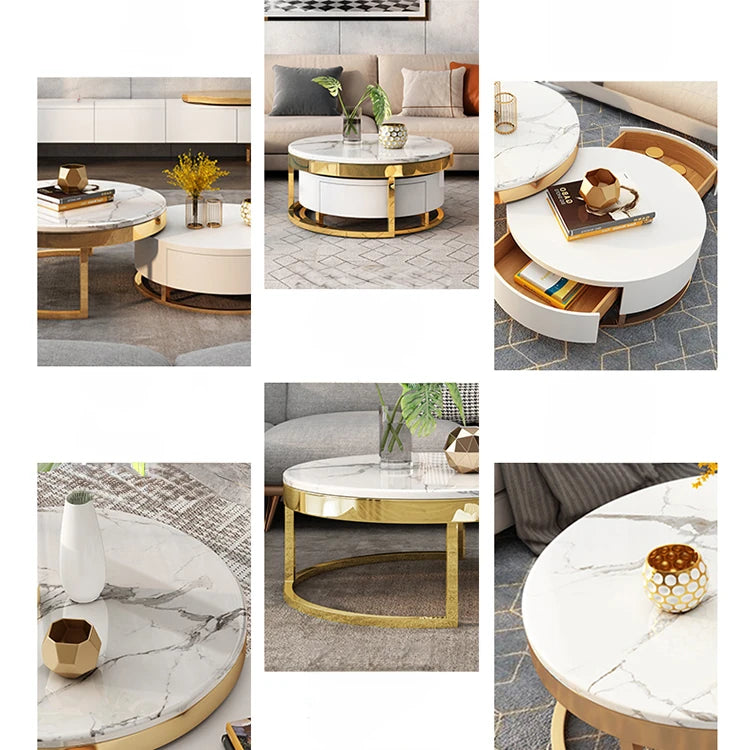 Luxurious Pine and Marble Round Tea Table - Modern Elegance for Your Living Room hgnzj-4328