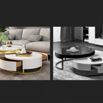 Luxurious Pine and Marble Round Tea Table - Modern Elegance for Your Living Room hgnzj-4328