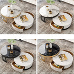 Luxurious Pine and Marble Round Tea Table - Modern Elegance for Your Living Room hgnzj-4328
