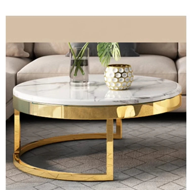 Luxurious Pine and Marble Round Tea Table - Modern Elegance for Your Living Room hgnzj-4328