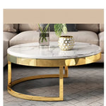Luxurious Pine and Marble Round Tea Table - Modern Elegance for Your Living Room hgnzj-4328