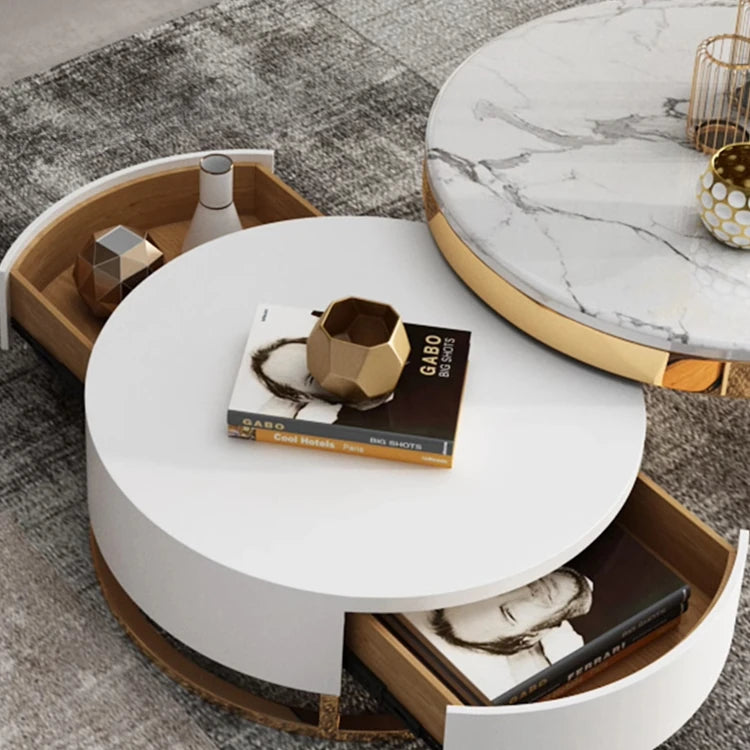Luxurious Pine and Marble Round Tea Table - Modern Elegance for Your Living Room hgnzj-4328