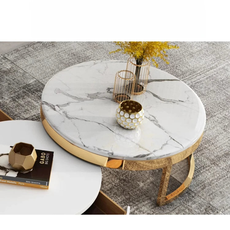 Luxurious Pine and Marble Round Tea Table - Modern Elegance for Your Living Room hgnzj-4328
