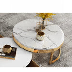 Luxurious Pine and Marble Round Tea Table - Modern Elegance for Your Living Room hgnzj-4328