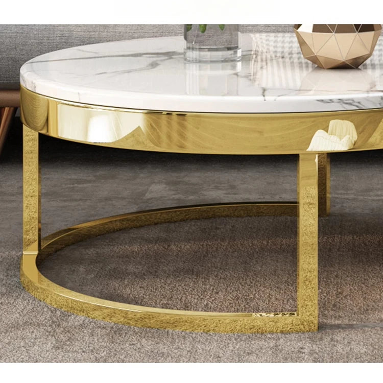 Luxurious Pine and Marble Round Tea Table - Modern Elegance for Your Living Room hgnzj-4328
