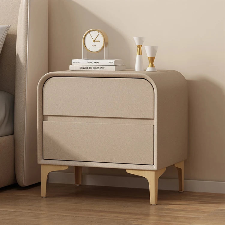 Stylish Solid Wood Nightstand with Faux Leather Finish – Modern Bedroom Storage Solution hjd-3144