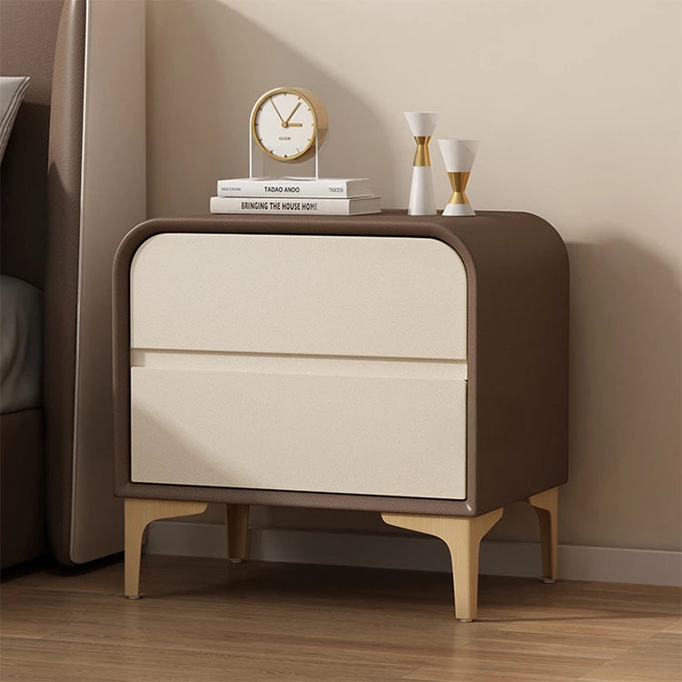 Stylish Solid Wood Nightstand with Faux Leather Finish – Modern Bedroom Storage Solution hjd-3144