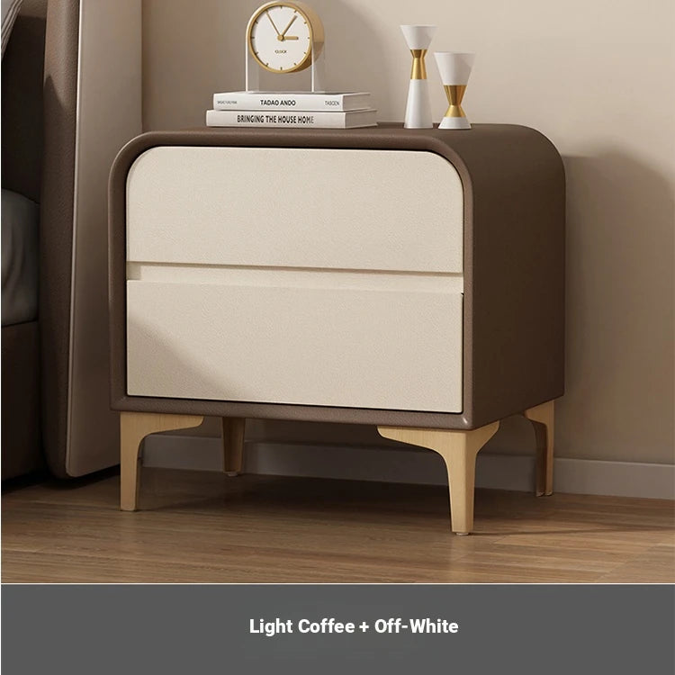 Stylish Solid Wood Nightstand with Faux Leather Finish – Modern Bedroom Storage Solution hjd-3144