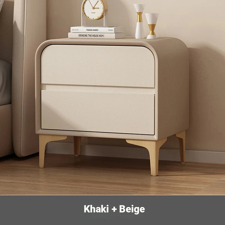 Stylish Solid Wood Nightstand with Faux Leather Finish – Modern Bedroom Storage Solution hjd-3144