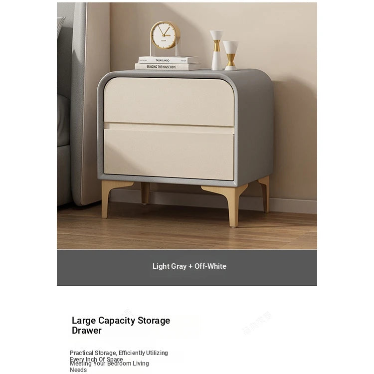 Stylish Solid Wood Nightstand with Faux Leather Finish – Modern Bedroom Storage Solution hjd-3144