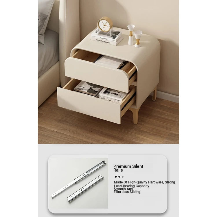 Stylish Solid Wood Nightstand with Faux Leather Finish – Modern Bedroom Storage Solution hjd-3144