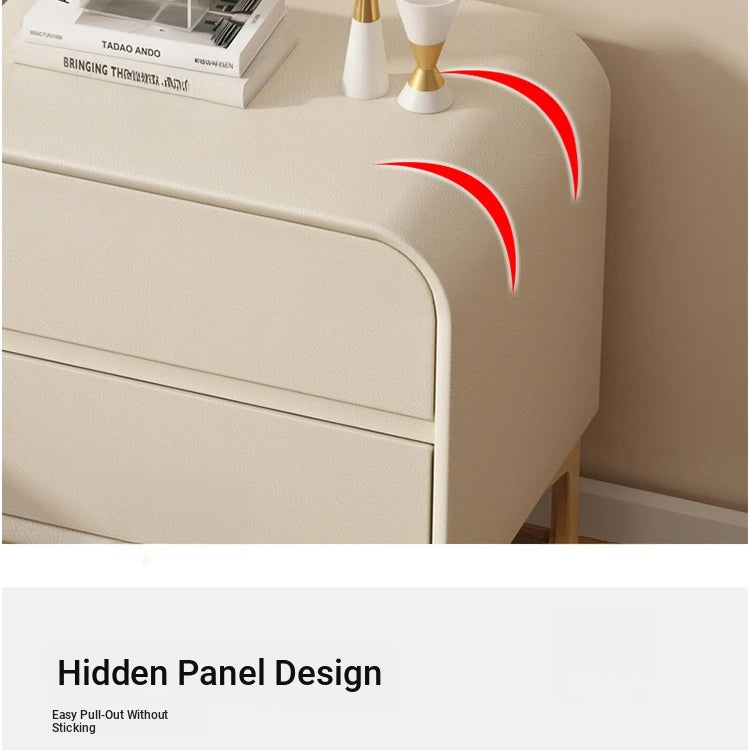 Stylish Solid Wood Nightstand with Faux Leather Finish – Modern Bedroom Storage Solution hjd-3144