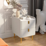 Stylish Pink and Cream Nightstand with Sintered Stone Top and Faux Leather Accents - Modern Bedroom Storage Solution hjd-3145