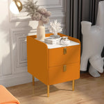 Stylish Pink and Cream Nightstand with Sintered Stone Top and Faux Leather Accents - Modern Bedroom Storage Solution hjd-3145