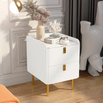 Stylish Pink and Cream Nightstand with Sintered Stone Top and Faux Leather Accents - Modern Bedroom Storage Solution hjd-3145