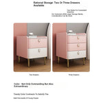 Stylish Pink and Cream Nightstand with Sintered Stone Top and Faux Leather Accents - Modern Bedroom Storage Solution hjd-3145